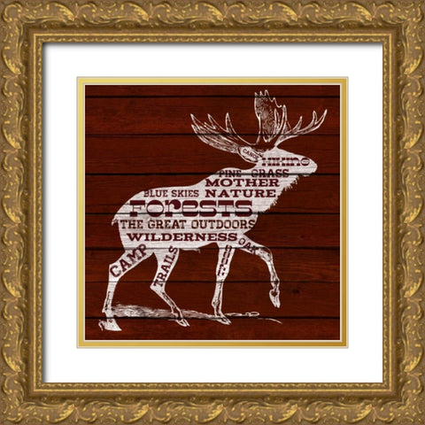 Moose Text Gold Ornate Wood Framed Art Print with Double Matting by SD Graphics Studio
