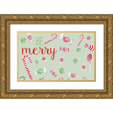 Be Merry Gold Ornate Wood Framed Art Print with Double Matting by Medley, Elizabeth