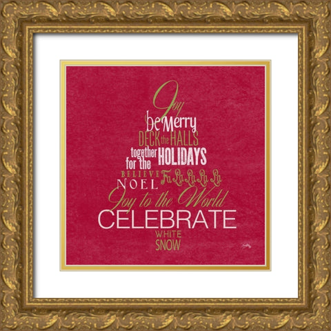 Holiday Fun Typography on Red I Gold Ornate Wood Framed Art Print with Double Matting by Medley, Elizabeth