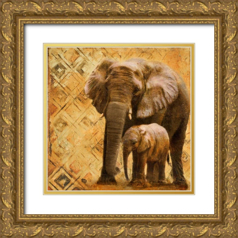 Safari Family I Gold Ornate Wood Framed Art Print with Double Matting by Pinto, Patricia
