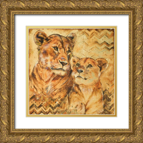 Safari Mother and Son II Gold Ornate Wood Framed Art Print with Double Matting by Pinto, Patricia