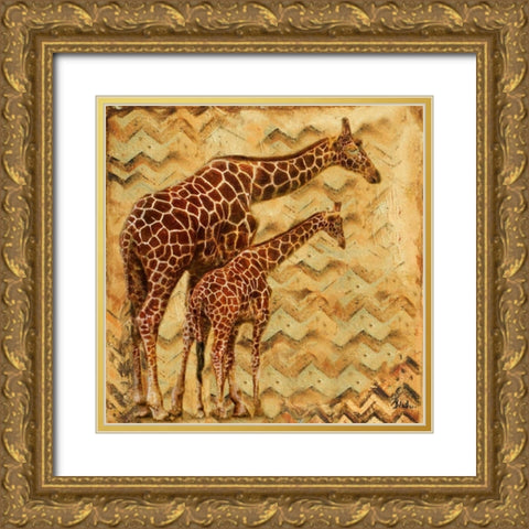 Safari Family II Gold Ornate Wood Framed Art Print with Double Matting by Pinto, Patricia