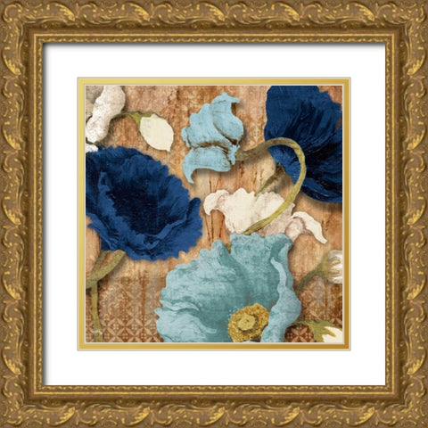 Blue Joyful Poppies I Gold Ornate Wood Framed Art Print with Double Matting by Medley, Elizabeth