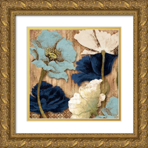 Blue Joyful Poppies II Gold Ornate Wood Framed Art Print with Double Matting by Medley, Elizabeth