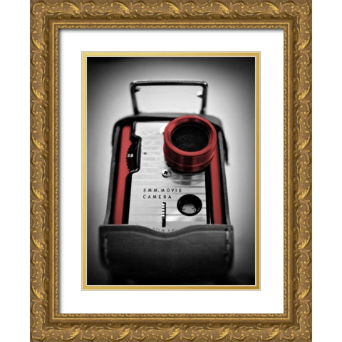 Red Movie Camera with Border Gold Ornate Wood Framed Art Print with Double Matting by Peck, Gail
