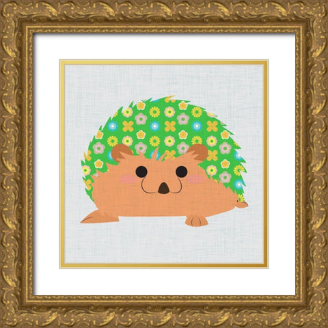 Retro Hedgehog III Gold Ornate Wood Framed Art Print with Double Matting by SD Graphics Studio