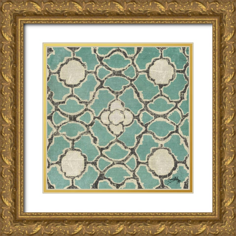 Turquoise Modele VII Gold Ornate Wood Framed Art Print with Double Matting by Medley, Elizabeth