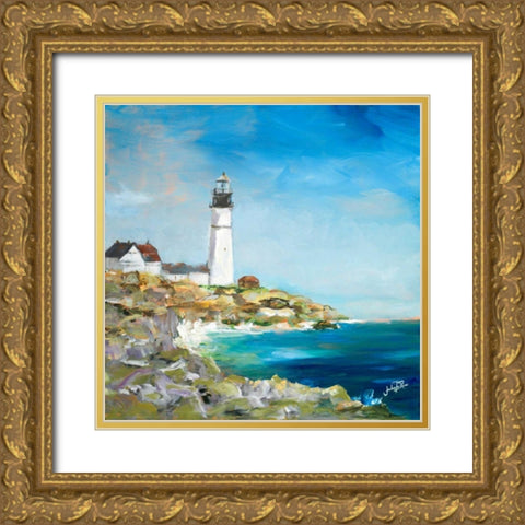 Lighthouse on the Rocky Shore I Gold Ornate Wood Framed Art Print with Double Matting by DeRice, Julie