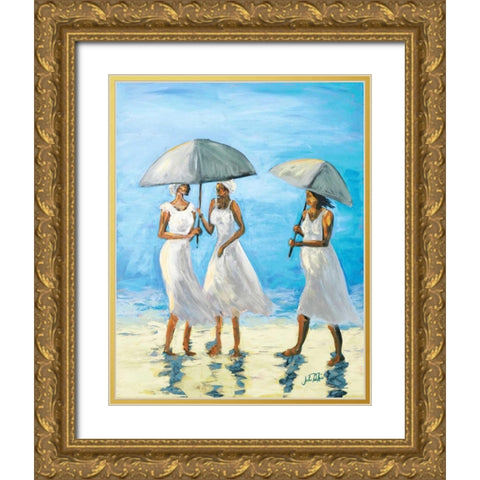 Women on Beach II Gold Ornate Wood Framed Art Print with Double Matting by DeRice, Julie