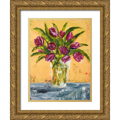 Tulips Gold Ornate Wood Framed Art Print with Double Matting by DeRice, Julie