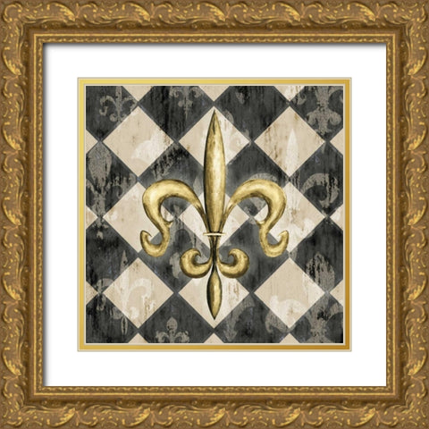 Black Diamond Fleur de Lys I Gold Ornate Wood Framed Art Print with Double Matting by Edwins, Hugo