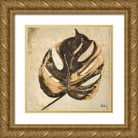 Gold Contemporary Leaves II Gold Ornate Wood Framed Art Print with Double Matting by Pinto, Patricia
