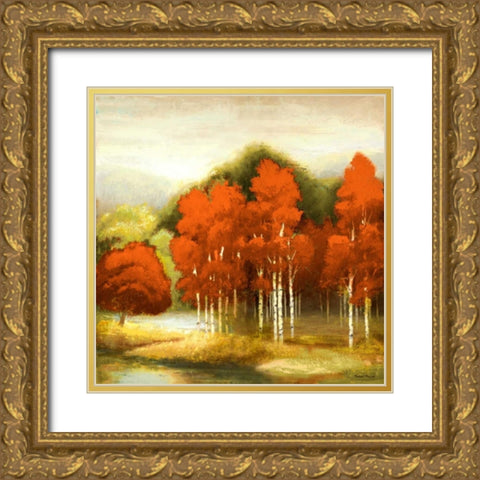 Autumn Birchwood I Gold Ornate Wood Framed Art Print with Double Matting by Marcon, Michael