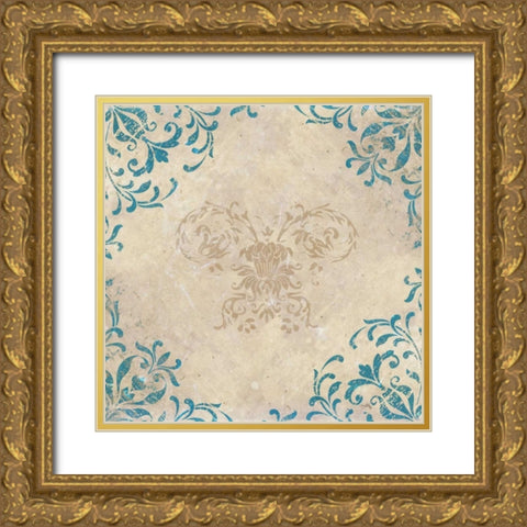 Teal Flourish I Gold Ornate Wood Framed Art Print with Double Matting by Medley, Elizabeth