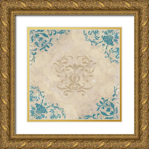 Teal Flourish II Gold Ornate Wood Framed Art Print with Double Matting by Medley, Elizabeth