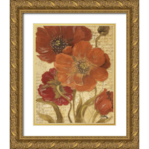 Red Scripted Beauty I Gold Ornate Wood Framed Art Print with Double Matting by Medley, Elizabeth