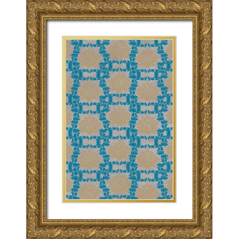 Tan and Blue Floral Pattern I Gold Ornate Wood Framed Art Print with Double Matting by Medley, Elizabeth