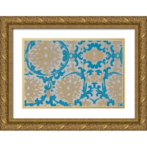 Tan and Blue Floral Pattern II Gold Ornate Wood Framed Art Print with Double Matting by Medley, Elizabeth
