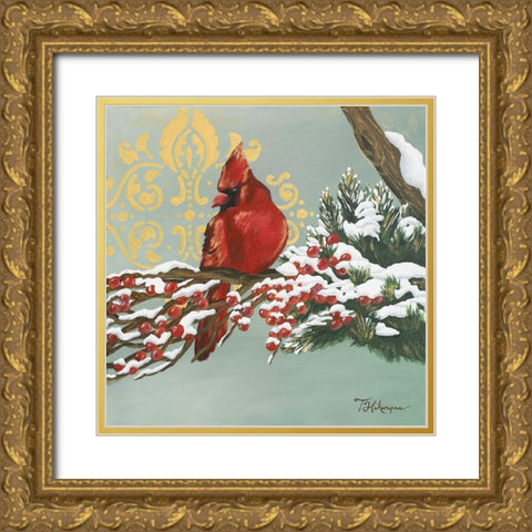 Winter Red Bird I Gold Ornate Wood Framed Art Print with Double Matting by Hakimipour, Tiffany