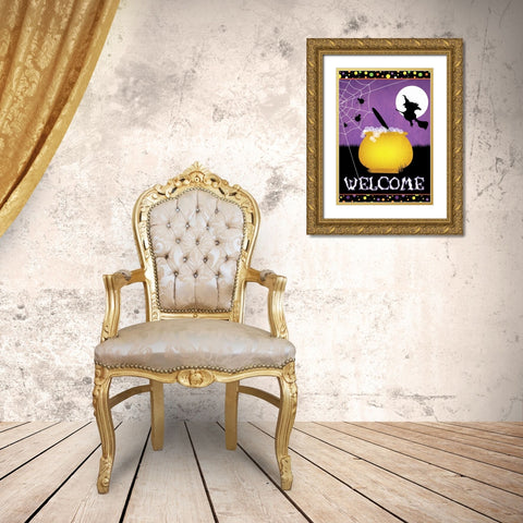 Halloween Witch Gold Ornate Wood Framed Art Print with Double Matting by Josefina