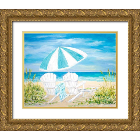Beach Umbrella Gold Ornate Wood Framed Art Print with Double Matting by DeRice, Julie