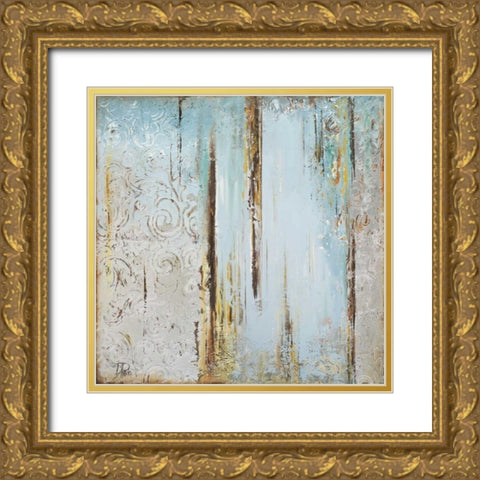 Blue Silver Square I Gold Ornate Wood Framed Art Print with Double Matting by Pinto, Patricia