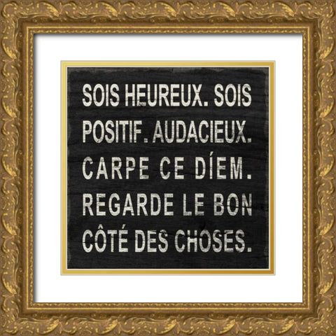 Think Happy (French) Gold Ornate Wood Framed Art Print with Double Matting by SD Graphics Studio