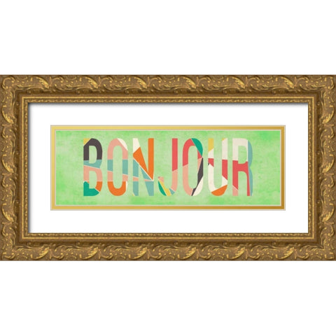 Bonjour Gold Ornate Wood Framed Art Print with Double Matting by SD Graphics Studio