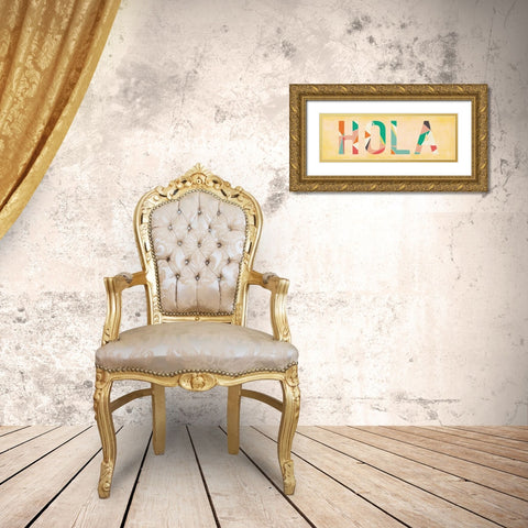 Hola Gold Ornate Wood Framed Art Print with Double Matting by SD Graphics Studio