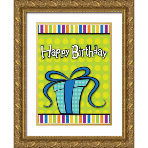 Happy Birthday Present Gold Ornate Wood Framed Art Print with Double Matting by Josefina