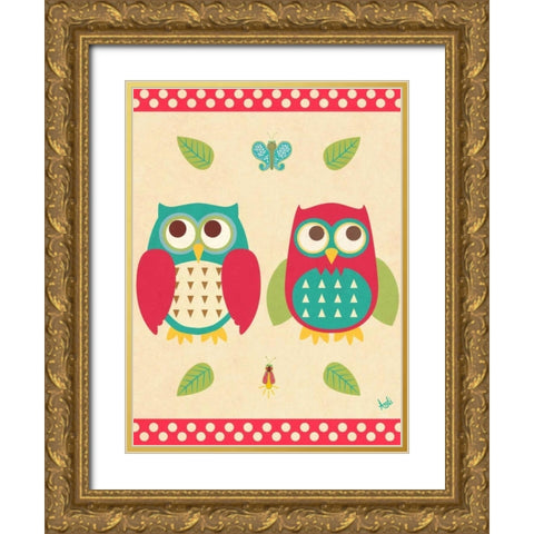 Wise Owls II Gold Ornate Wood Framed Art Print with Double Matting by Metz, Andi