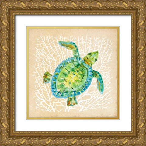 Sealife Turtle Gold Ornate Wood Framed Art Print with Double Matting by DeRice, Julie