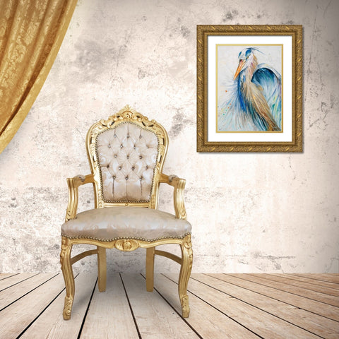New Blue Heron II Gold Ornate Wood Framed Art Print with Double Matting by Pinto, Patricia