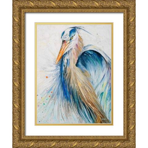 New Blue Heron II Gold Ornate Wood Framed Art Print with Double Matting by Pinto, Patricia