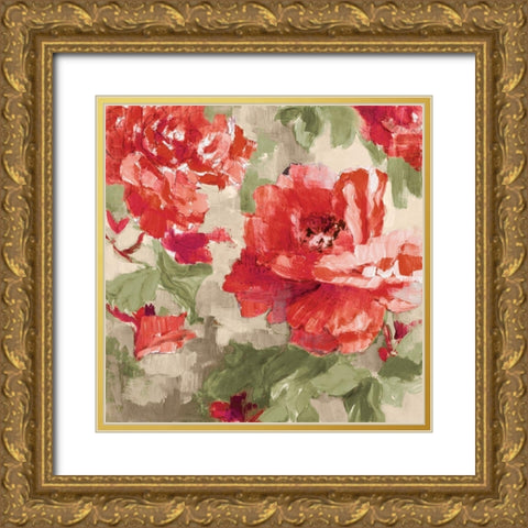 Red Modern Peonies I Gold Ornate Wood Framed Art Print with Double Matting by Loreth, Lanie