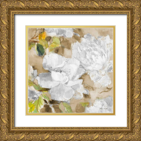 White Modern Peonies II Gold Ornate Wood Framed Art Print with Double Matting by Loreth, Lanie