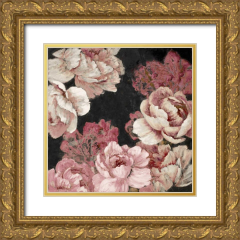 Florals in Pink on Black Gold Ornate Wood Framed Art Print with Double Matting by Loreth, Lanie