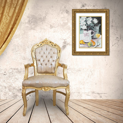 Pitcher of Flowers Gold Ornate Wood Framed Art Print with Double Matting by Slivka, Jane