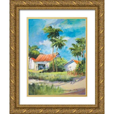 House on the Beach Gold Ornate Wood Framed Art Print with Double Matting by Slivka, Jane
