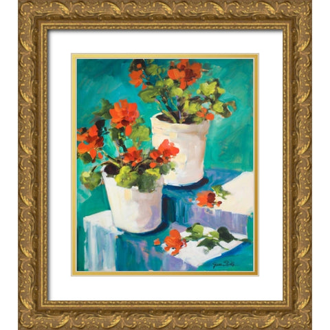 Potted Poppies Gold Ornate Wood Framed Art Print with Double Matting by Slivka, Jane