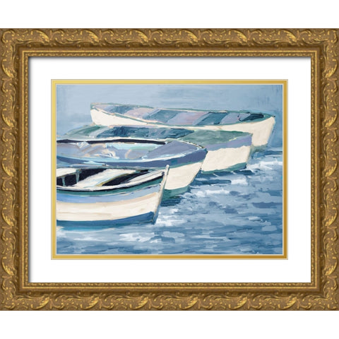 Blue Keep Rowing Gold Ornate Wood Framed Art Print with Double Matting by Slivka, Jane