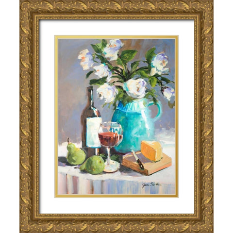 White Peonies I Gold Ornate Wood Framed Art Print with Double Matting by Slivka, Jane