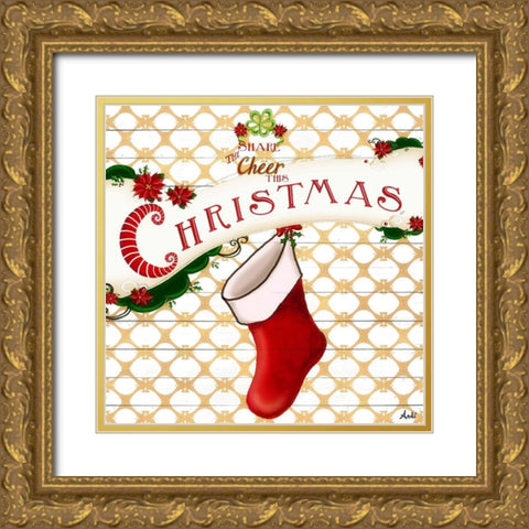 Gold Christmas Cheer I Gold Ornate Wood Framed Art Print with Double Matting by Metz, Andi