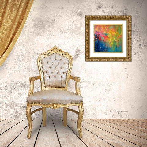 Ikat in indigo lemon Gold Ornate Wood Framed Art Print with Double Matting by Flynn, Annie
