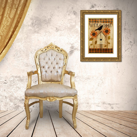 Welcome Fall Gold Ornate Wood Framed Art Print with Double Matting by Albert, Beth