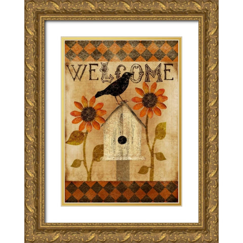 Welcome Fall Gold Ornate Wood Framed Art Print with Double Matting by Albert, Beth