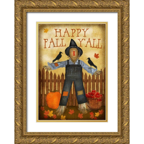 Happy Fall Yall Gold Ornate Wood Framed Art Print with Double Matting by Albert, Beth