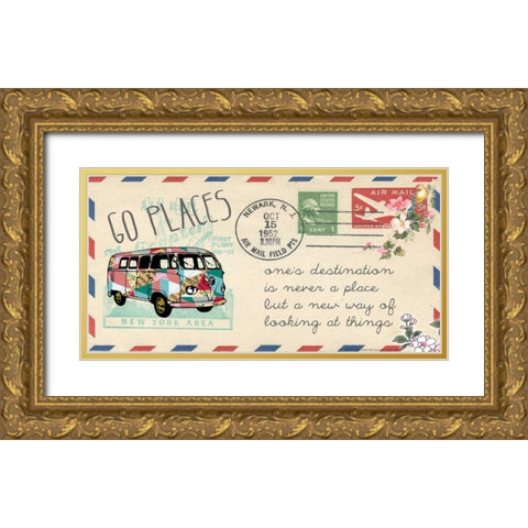 Go places bus air mail Gold Ornate Wood Framed Art Print with Double Matting by Schoen, Claudia