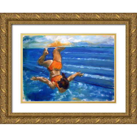 Watergirl Gold Ornate Wood Framed Art Print with Double Matting by Hoffman, Kate