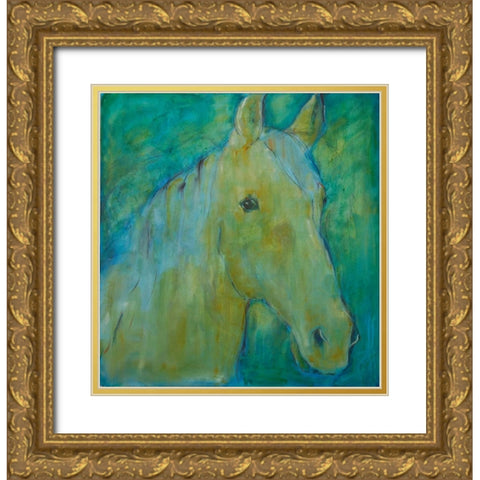 Horse Green Gold Ornate Wood Framed Art Print with Double Matting by Hoffman, Kate